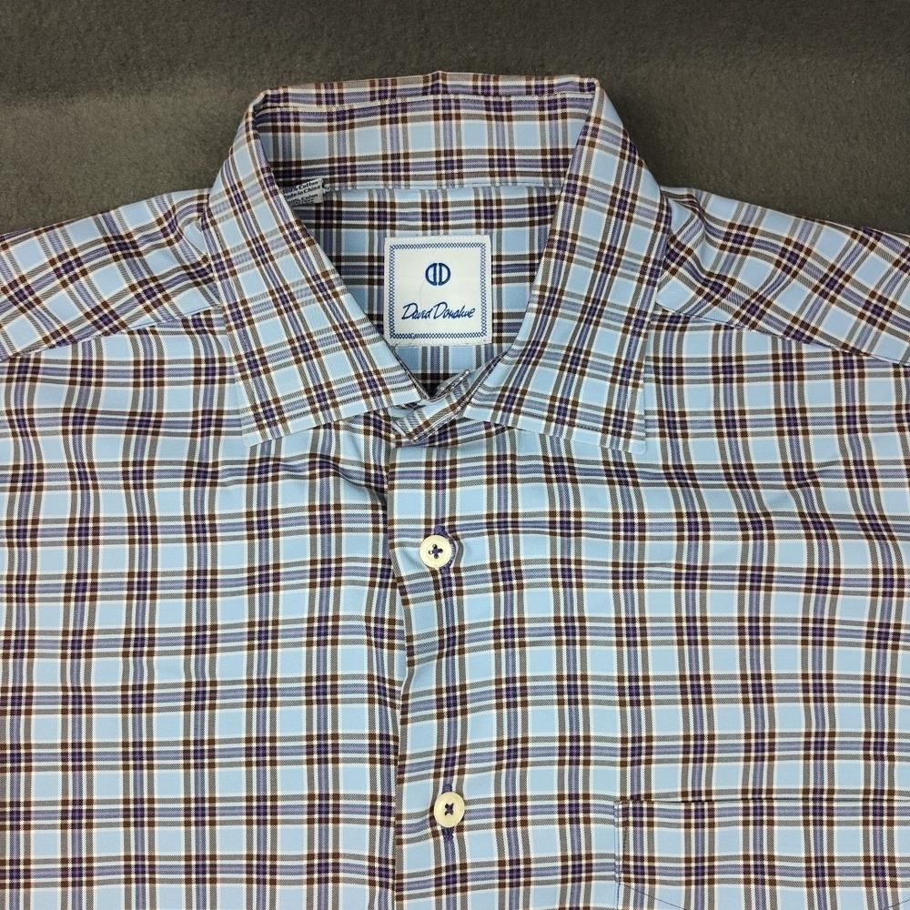 David Donahue Shirt Mens Medium Blue Plaid Button Up Spread Dress Work School - Picture 3 of 12